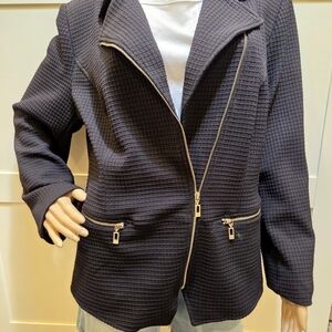 Chico's Black Jacket Animal Print Lining Jacket Blazer Waffle Textture Size 2